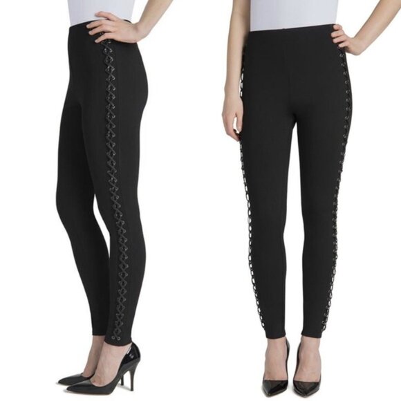 Lysse Pants - LYSSE Sedona Black Faux Leather Braided Sides Leggings Lace Up
